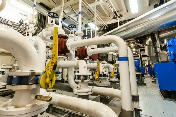 Interior of engine spaces on modern advanced technology vessel - dynamic positioning ship